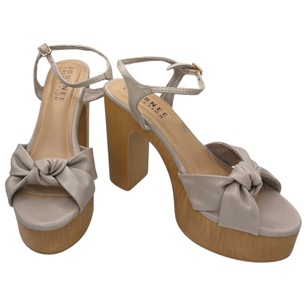 Journee Collection Lorrica Taupe‎ Bow Platform Heels 4.75" Size 9 NIB